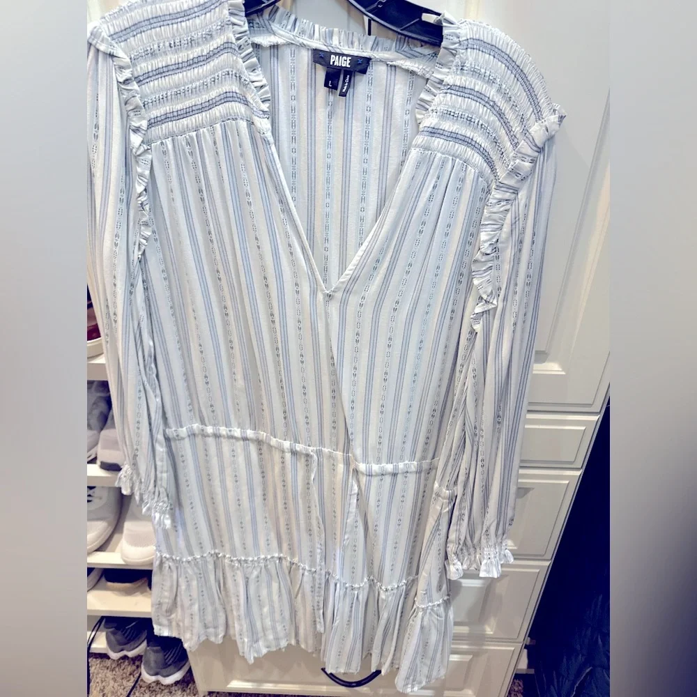 Paige Kylenn long sleeve tie waist flounce hem striped dress size Large- MINT - Picture 1 of 11